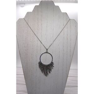 Necklace Silver w/ Multicolored Beaded Pendant